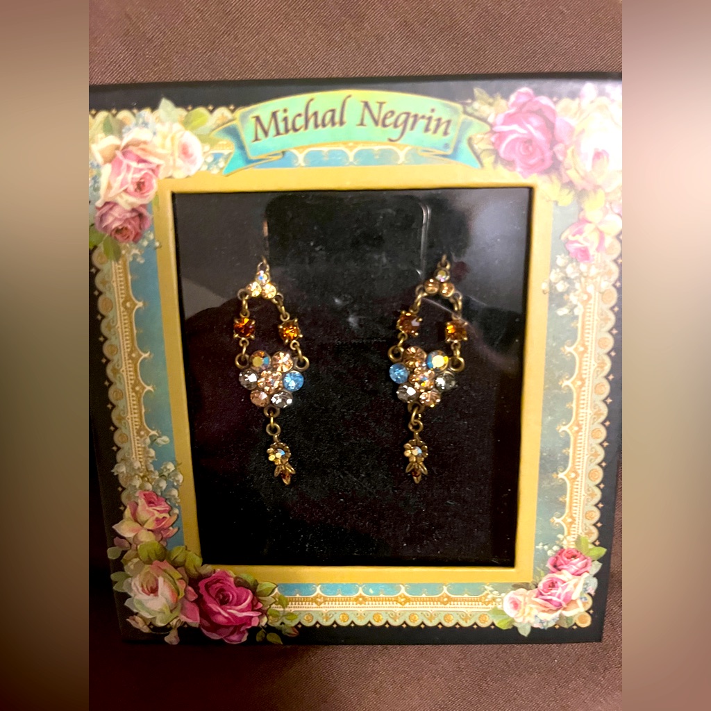 New! Michael Negrin Long Chandelier Hand Crafted With Crystals Vintage Earrings